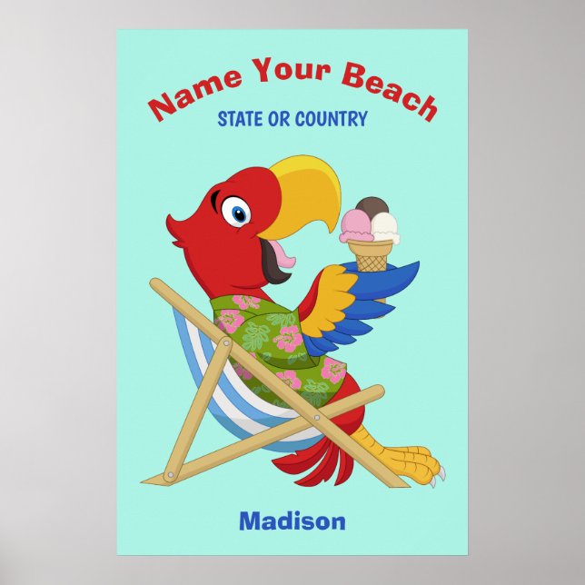 Beach Macaw custom name, text & color posters (Front)