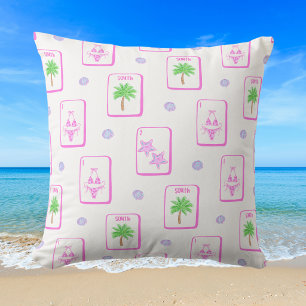 Beach Mahjong Bikini Starfish Palm Tree Coastal Cushion