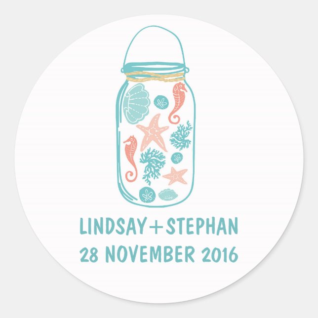Beach mason jar cute wedding stickers (Front)