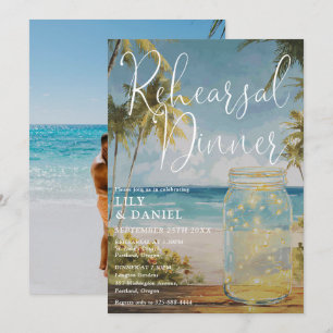 Beach Mason Jar Wedding Rehearsal Dinner Photo Invitation
