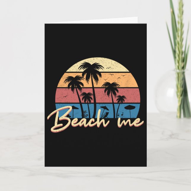 Beach Me Funny Retro Palm Tree Vacation Summer  Card (Front)
