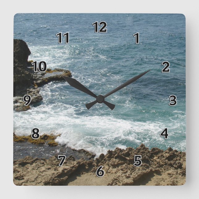 Beach Meets Ocean Square Wall Clock (Front)