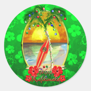 Beach Mele Kalikimaka Classic Round Sticker