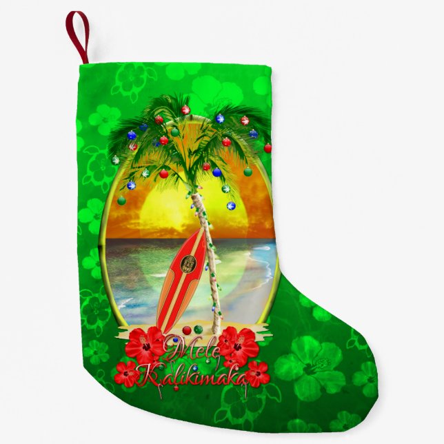 Beach Mele Kalikimaka Small Christmas Stocking (Front)
