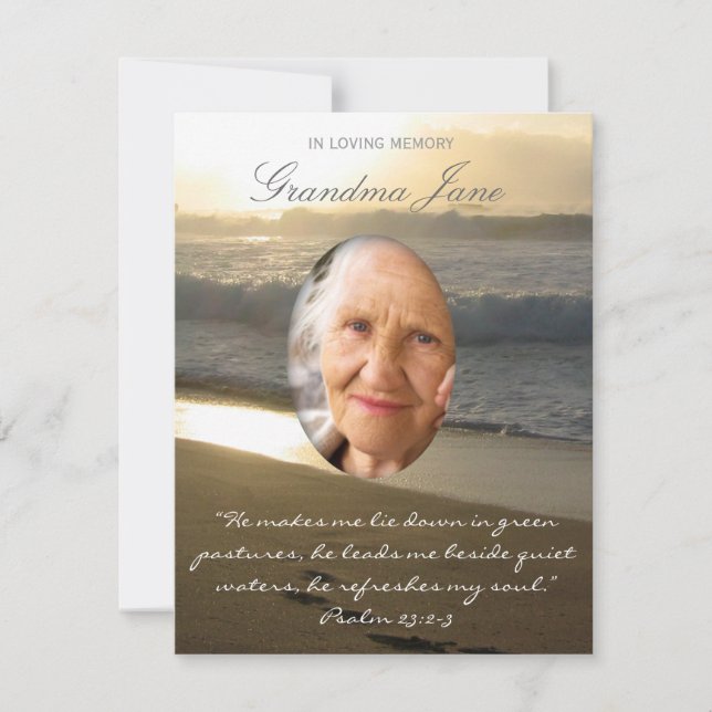 Beach Memorial Announcement Sunset Biblical Quote (Front)