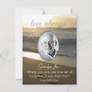 Beach Memorial Announcement Sunset Footprints Poem