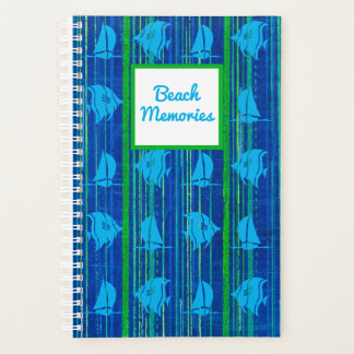Beach Memories Nautical Blue Green Stripe Notebook Planner