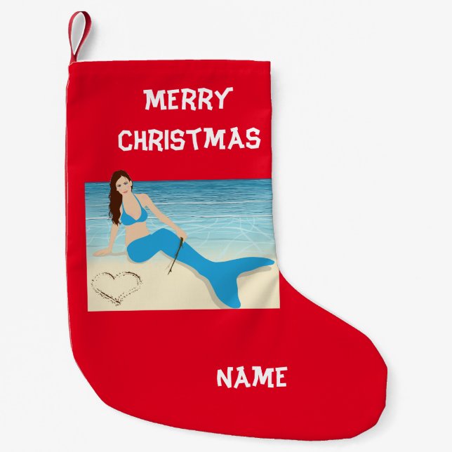 Beach Mermaid Valentine Thunder_Cove Small Christmas Stocking (Front)
