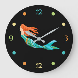 Beach Mermaid Wall Decor Large Clock
