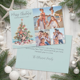 Beach Merry Christmas Family 3 Photo Collage Holiday Card