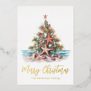 Beach Merry Christmas Foil Holiday Card