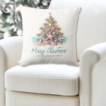 Beach Merry Christmas Tree Cushion<br><div class="desc">Bring some coastal holiday cheer to your home with this festive square throw pillow featuring a Christmas tree made of seashells and topped with a starfish. Inspired by the beachy vibes of places like Hawaii, Florida, and the Bahamas, this design brings a relaxed yet cheerful touch to your seasonal decor....</div>