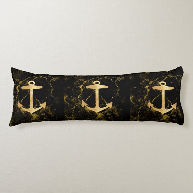 beach minimalist chic gold anchor black marble body cushion (Front)