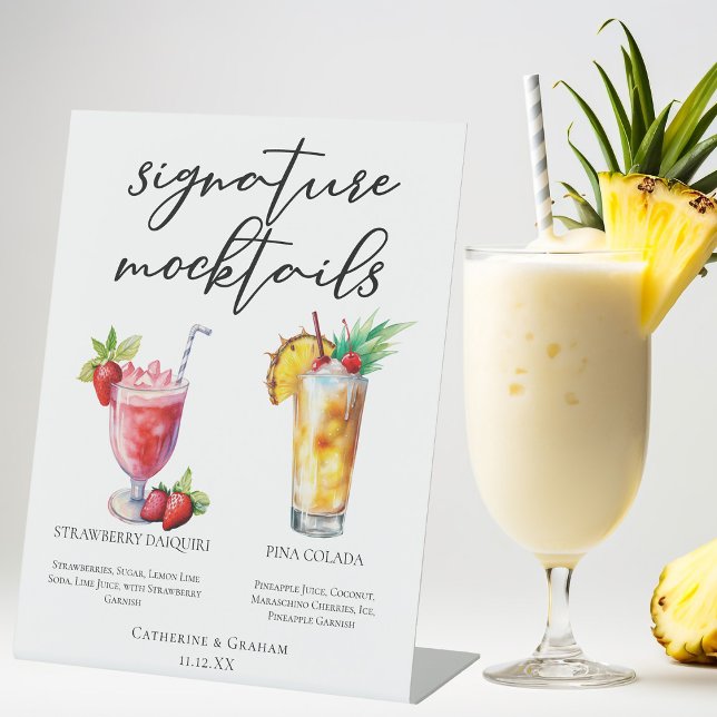 Beach Mocktails Strawberry Daiquiri Piña Colada Pedestal Sign (Creator Uploaded)