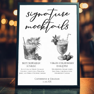 Beach Mocktails Summer Pool Party Black White Poster