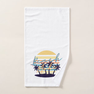 Beach Mode Retro Sunset Palm Trees Hand Towel