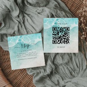Beach Modern Sage Greenery Square QR Code RSVP  Enclosure Card