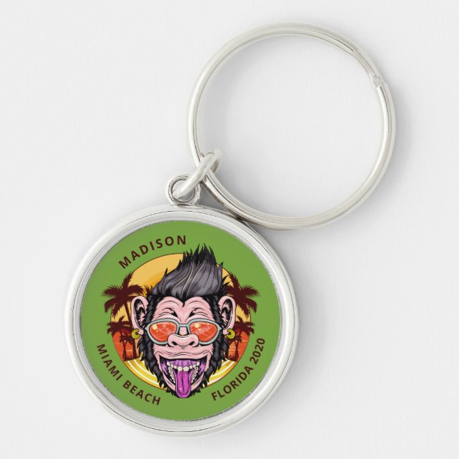 Beach Monkey custom name & location key chains (Front)