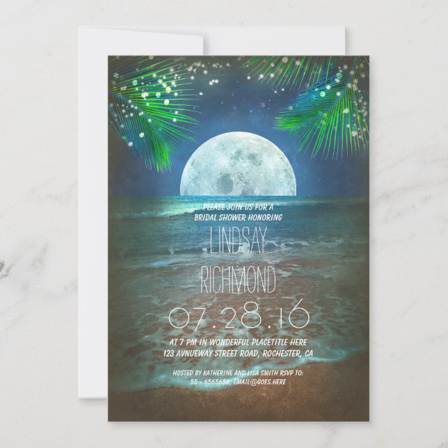 Beach Moonlight Bridal Shower Lights Invitation (Front)