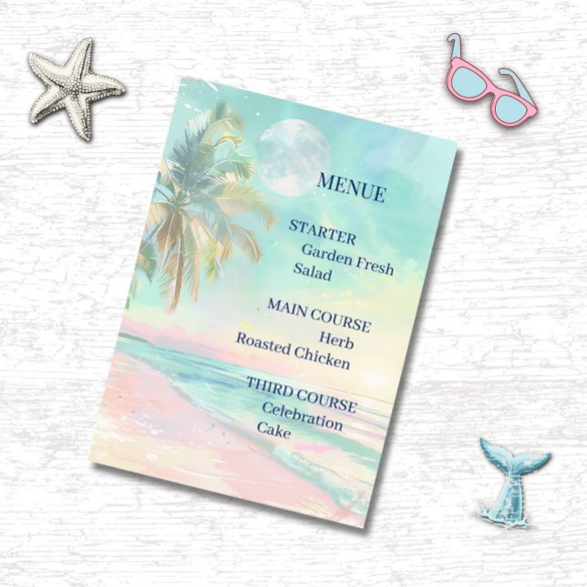 Beach Moonlight Watercolor Wedding Menu (Creator Uploaded)