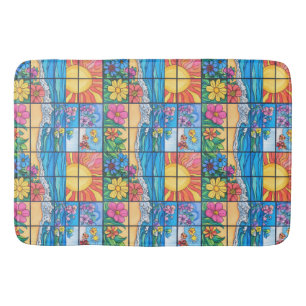 Beach mosaic sun and flowers bath mat
