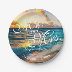 Beach Mr and Mrs Personalised Wedding Reception Paper Plate