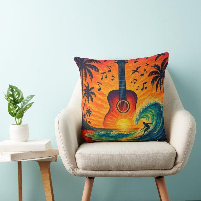 “Beach Music Festival Pillow – Surf & Guitar Art” (Chair)