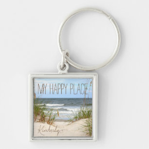 Beach My Happy Place w/Name Key Ring
