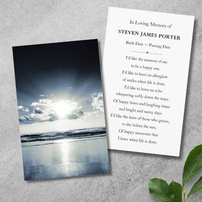 Beach Nature Sympathy Funeral Memorial Card (Beach Memorial Card)