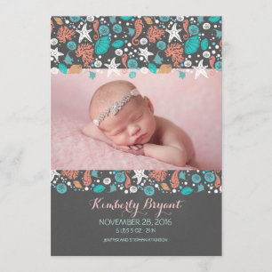 Beach Nautcial Newborn Baby Photo Birth Announcement