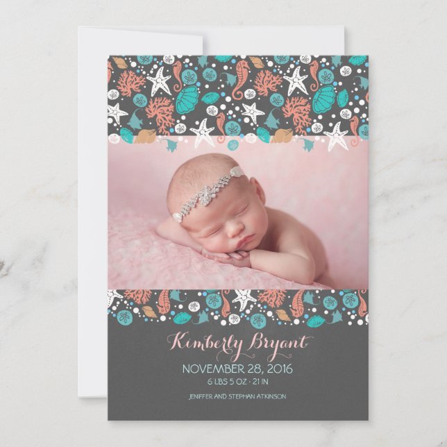 Beach Nautcial Newborn Baby Photo Birth Announcement (Front)