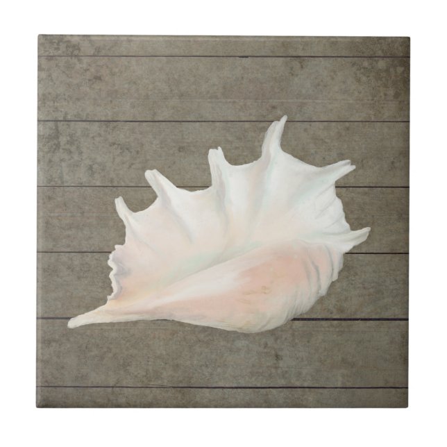 Beach Nautic Seashell Conch Tropical Island Wood Tile (Front)