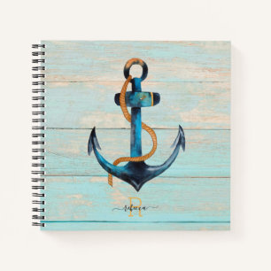 Beach Nautical Anchor Monogrammed Spiral Notebook