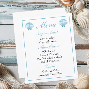 Beach Nautical Blue Seashell Wedding Menu