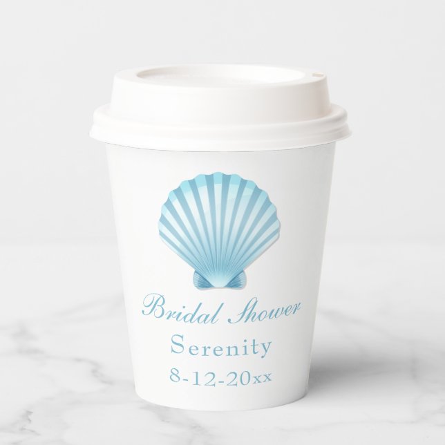Beach Nautical Bridal Shower Shell Blue Turquoise Paper Cups (Front)