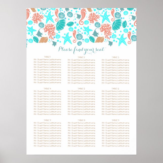Beach Nautical Coastal Sea Wedding Seating Charts (Front)