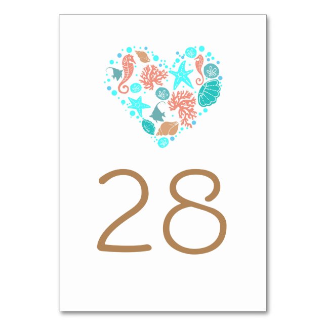 Beach Nautical Coastal Wedding Table Number (Front)