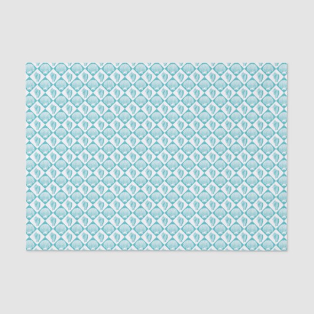 Beach Nautical Geometric Shell Pattern Teal White Tissue Paper (Front)