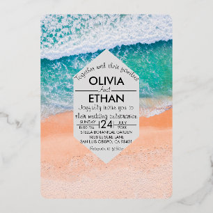Beach nautical navy blue Wedding Foil Invitation
