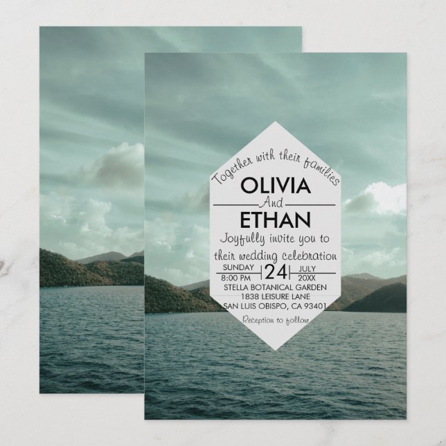 Beach nautical navy blue Wedding Invitation (Front/Back)