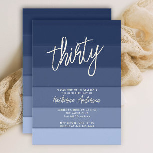 Beach Nautical Navy Stripes Modern 30th Birthday Invitation