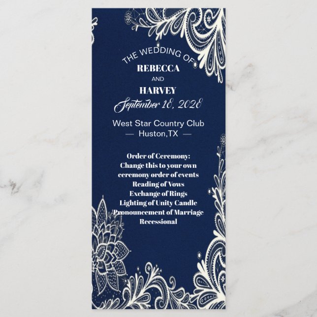 beach nautical royal blue wedding programs programme (Front)