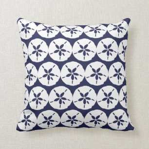 Beach Navy Blue and White Sand Dollar Seashells Cushion