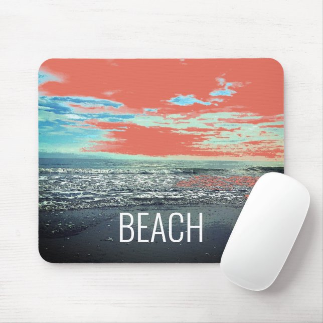 Beach Ocean Artistic Typography Blue Orange Scenic Mouse Mat (With Mouse)