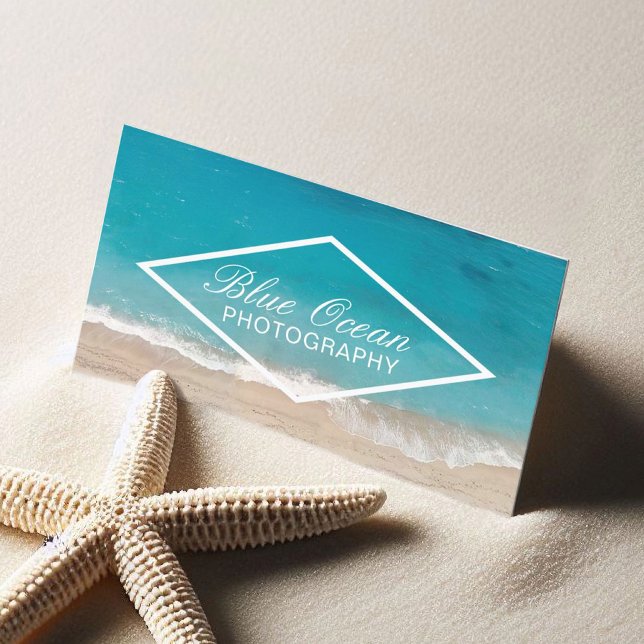 Beach Ocean Blue Modern Photography Business Card (Creator Uploaded)