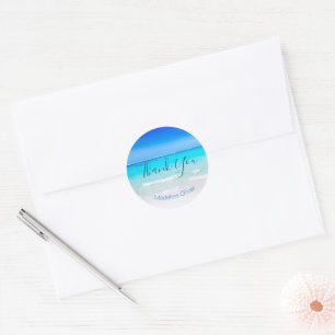 Beach Ocean Blue Sand Modern Thank You Classic Round Sticker