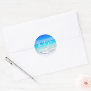 Beach Ocean Blue Sand Modern Thank You Classic Round Sticker