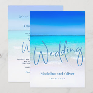 Beach Ocean Blue Sand Modern Wedding Invitation
