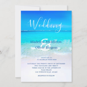 Beach Ocean Blue Tropical Destination Wedding Invitation