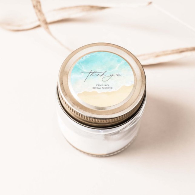 Beach Ocean Bridal Shower Thank You Classic Round Sticker (Creator Uploaded)